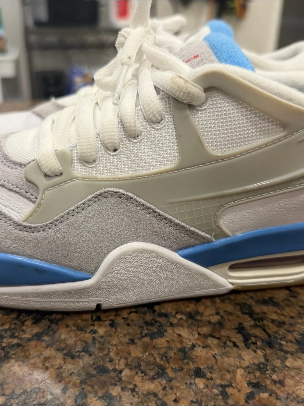 Nike Men's White Gray Sneakers with Blue Collar Accent
